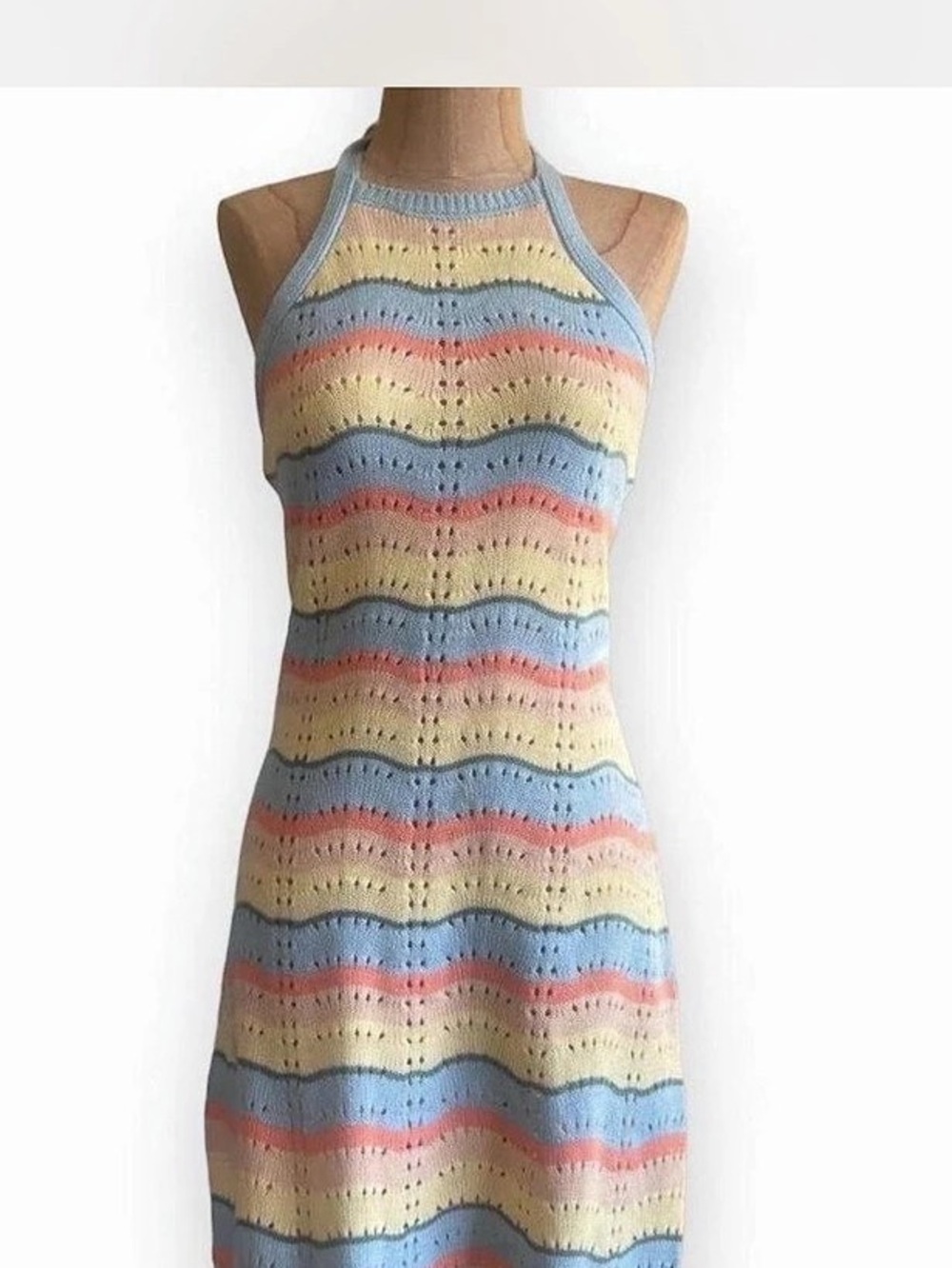 Justify Striped Halter Mini Dress in Blue & Yellow Size Medium